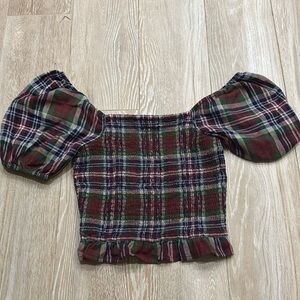 American Eagle AEO Plaid Off Shoulder Top XS